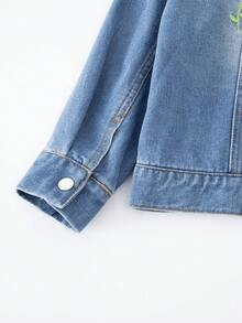 جاكيت جينز مطرز بنمط كرتوني أنيق للبنات، مناسب للارتداء في الخارج - الأزرق - مشاهدة 8