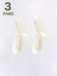 1 Pair/3 Pairs/6 Pairs Japanese Style Ruffle Socks, Cute Women Socks, Fresh Lace Trim Socks, Ruffle Decor Short Socks, White Ruffle Trim Casual Mid-Calf Socks - Multicolor - View 17