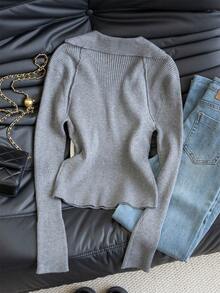 Sexy Slim Fit V-Neck Pullover Sweater, Accentuates Body Curves, Long Sleeve Knit Top