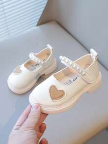 1双女童/幼儿/婴儿时尚爱心图案防滑软底平底鞋，适合春秋季穿着 - 米色 - 查看 4