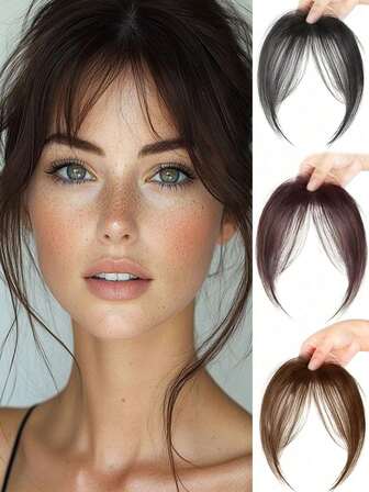 女士合成刘海假发，自然八边刘海，8 英寸黑棕色日常佩戴自然蓬松，适合女性，适合派对和日常使用，女士发饰，发夹。，美发套装，美发工具套装，美发工具