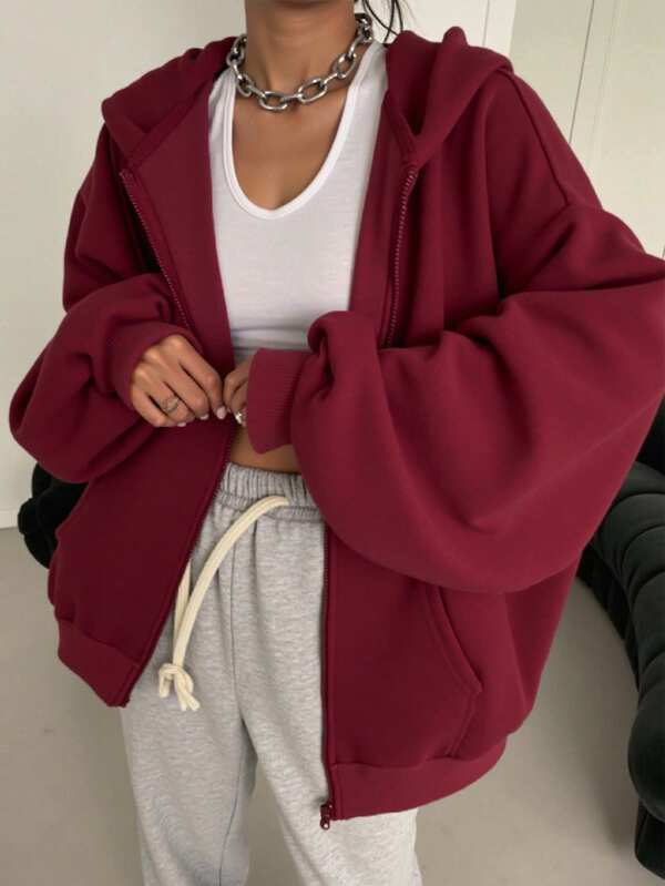 Herbst/Winter Neue Damen Reißverschluss Hoodie, modische große Schulter Loose Version, Kordelzugverschluss, dicke Samt Langarm Hoodie, Herbst/Winter Kleidung Sportbekleidung Jacke, geeignet für Outdoor Lässig Sportbekleidung