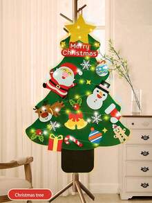 1pc Christmas Tree 3.2ft DIY Wall Hanging Xmas Tree With 32 Pcs Ornaments And 21 Pcs Ornaments And Two 20LED Light Strips, Christmas Decoration,Christmas Gifts For Boys And Girls Home Decor Christmas Decorations Room Decor