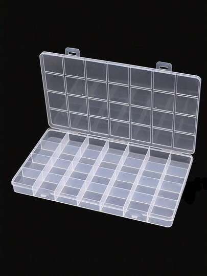 1pc Fixed 28 Grids Transparent Plastic Storage Box, Beaded Hardware Tool Jewelry Fishing Gear Accessories Organizer Box, Empty Box, PP Box Back To School