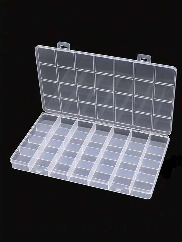 1pc Fixed 28 Grids Transparent Plastic Storage Box, Beaded Hardware Tool Jewelry Fishing Gear Accessories Organizer Box, Empty Box, PP Box Back To School