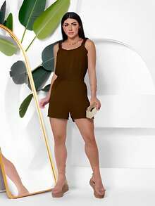 Women's Shorts And Tank Top Set - Coffee Brown - View 6