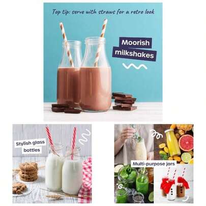 Glass Milk Bottles With Lids - 4 Packx 250ml Glass Bottles With Lids, Labels, And Pen - Reusable Milk Bottle Juices, Dressings, Sauces, Beverages, Dec