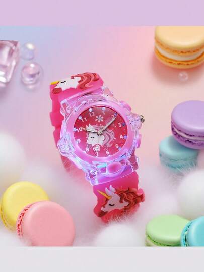 1 Stück 3D süße Einhorn Silikon Leuchtende Quarz Uhr, geeignet für Campus, Geburtstag Geschenk, Halloween Geschenk, Singles Day (ohne Verpackung)