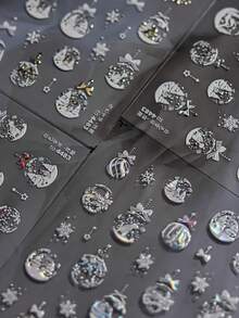 1 件 5D 金色浮雕指甲贴纸和粉色雪球指甲辅助贴纸自粘美甲装饰贴花 - 彩色 - 查看 6