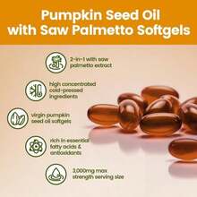 Pumpkin Seed Oil With Saw Palmetto Capsules | Cold Pressed, Pure Virgin Oil, Essential Fatty Acids &Amp; Phytosterols | 300 SoftgelsSupports Hair, Urinary, Bladder &Amp; Prostate Health | Non-GMO - Flavor NameB - 查看 3