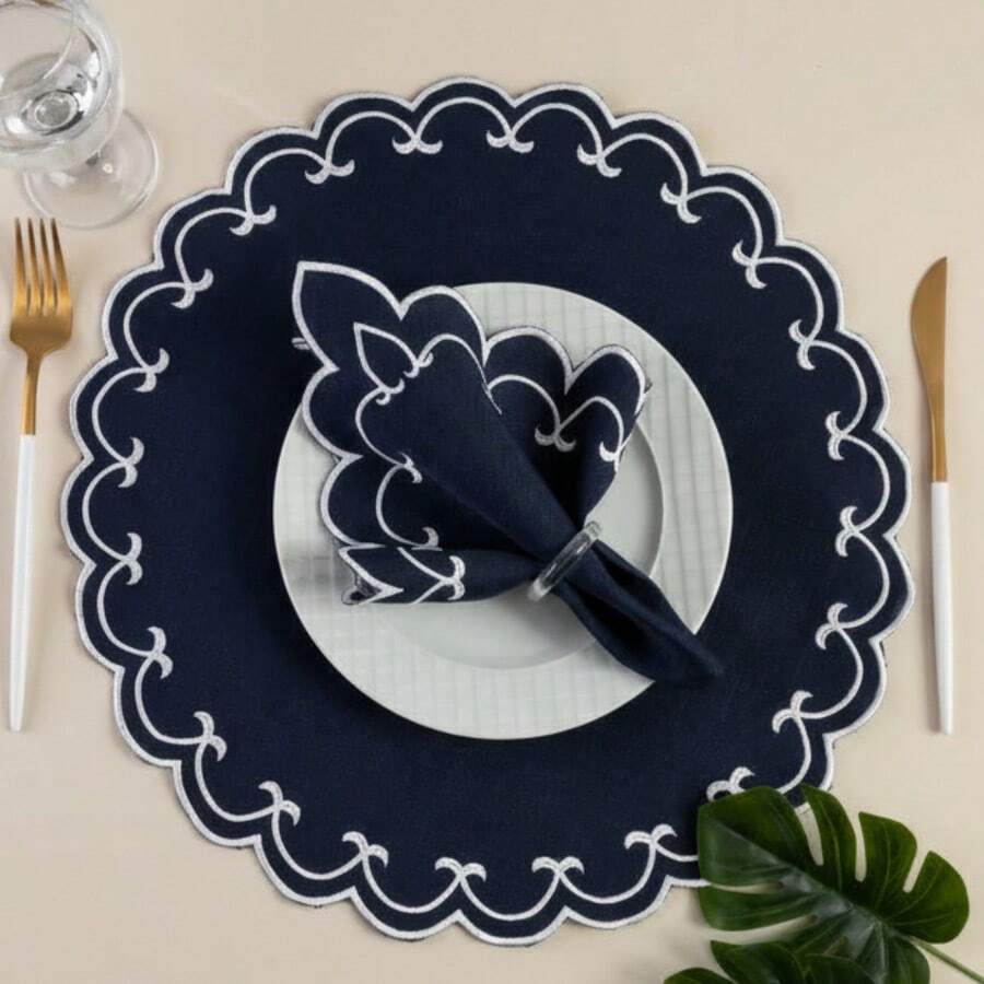 Placemat Kit, Embroidered Placemat, Round/Rectangular Table Placemat And Napkins - 斯巴達馬里尼奧 - 查看 1