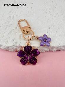HAILIAN 1 Móc khóa hình hoa anh đào bằng hợp kim nhẹ và duyên dáng với hình hoa anh đào có thẻ hình chữ nhật thích hợp làm mặt dây chuyền túi xách, móc chìa khóa ô tô, quà tặng sinh nhật cho các cặp đôi ngày lễ Y2K - Màu tím - Xem 4