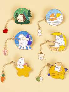 1/6 件可爱兔子胸针，卡通动物徽章，珐琅刺猬/狗装饰配件圣诞礼物 - 彩色 - 查看 3