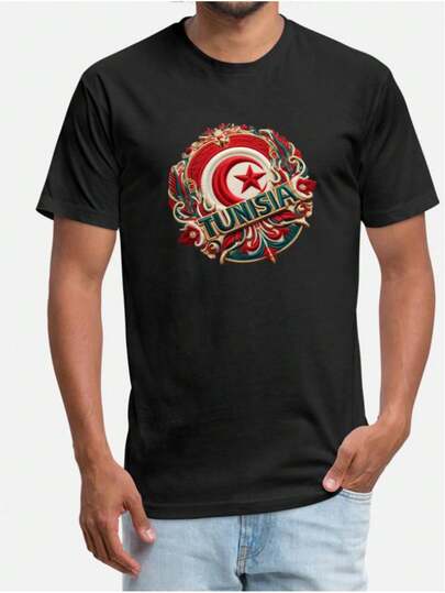Camiseta de manga corta tunecina para hombres, diseño de impresión de letras de moda - Perfecta para deportes de verano, ropa casual y estilo diario