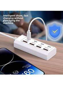 8端口USB适配器，配备4个USB 3.0端口和4个PD快充端口 - 25W功率输出，广泛兼容电脑、笔记本电脑、平板电脑、手机 - 白色，笔记本电脑充电站，时尚设计，经久耐用 - 白色 - 查看 3
