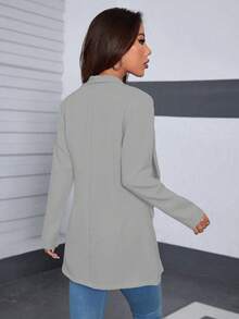 A&DD MODA, REF: 4043 - Women's Tailored Blazer, Maxi Long, Puff Sleeves, Classic Lapel Collar, Fitted And Elegant, Modern Formal Blazer, Sophisticated Piece, Slim Fit Design, Front Buttons, Chic And Casual Look, Ideal For Events And Work, Fashionable Women's Suit, Haute Couture - 淺灰色 - 查看 2
