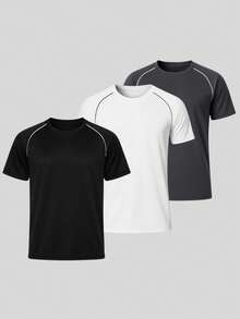 Kit 3 Men's Dry Fit Sports T-Shirts, Comfortable For Training And Everyday Life - 黑白鉛 - 查看 1