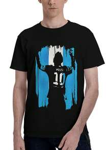 Men Men Soccer Graphic T-Shirt Messi Barcelona Jersey Design With Number Fan Apparel Casual Sports Tee For Casual Attire Game Days All-Season Comfort Fit Round Neck Short Sleeve Cotton Printed Shirt With Messi Action Print Hand Washable Versatile Style For Men And Men,Men Size S-3XL - màu đen - Xem 2
