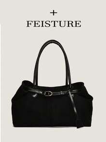 1 buah Tas Tote Bahan Suede Imitasi dengan Hiasan Tali, Penutup Magnetik, Cocok untuk Aktivitas Sehari-hari, Kencan, Perjalanan, Musim Gugur/Dingin, Tren Fesyen Musim Gugur Terbaru 2025 untuk Wanita - Hitam - View 9