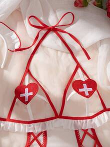 Two-Piece Female Nurse Cosplay Outfit, Including Nurse Headdress, Crotchless, See-Through Backless Bodysuit, Sexy Bodysuit And Sexy Lingerie Set.