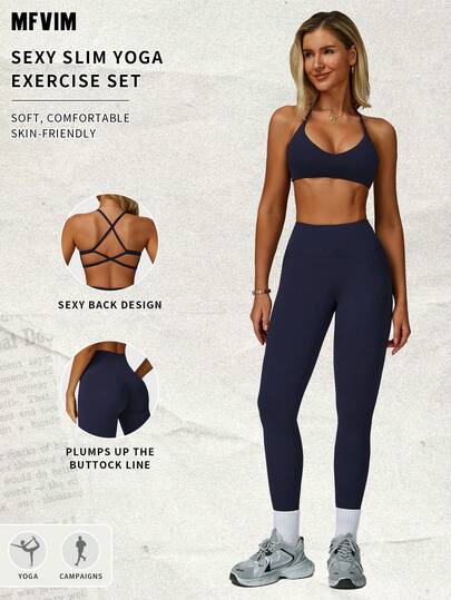 MFVIM 2 Pieces Women's Workout Set, Sports Bra And High-Waisted Yoga Leggings, Casual Outdoor Fitness Outfit