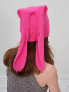 6 种颜色可选，时尚可爱韩式加厚针织长款兔耳帽，男女皆宜 - 新款秋冬保暖帽 - A - 查看 6