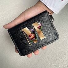 Portafoglio in pelle PU con stampa a lettere, cerniera a fisarmonica, porta carte di credito, portafoglio da uomo, regalo per uomo e donna, portafoglio da donna, portafoglio da uomo, porta carte di credito, portamonete, mini portafoglio, portafoglio - nero - Visualizzare 14