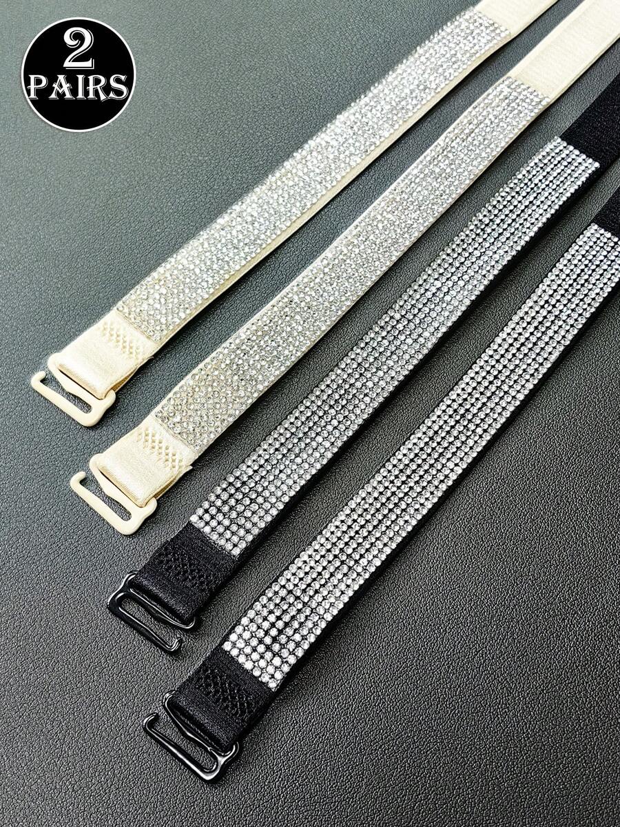 1/2 Cặp Áo ngực có dây đeo vai có thể tháo rời đính đá Rhinestone nhiều màu lấp lánh, quyến rũ dành cho nữ - Nhiều màu - Xem 1