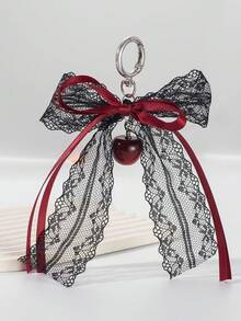 Lace Bow Keychain Hollow Red Ribbon Cherry Y2k Fashion Design Charm Delicate Backpack Key Chain Valentine's Day Gift Accessories Fall Burgundy - Black - View 6