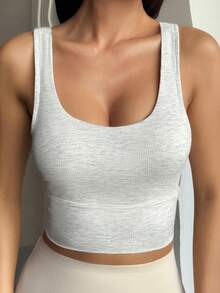 GAOVOT Áo thể thao nữ kiểu Y2K màu trơn ôm sát, phong cách thường ngày, thích hợp cho mùa hè. - Xám - Xem 4