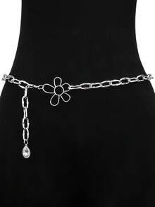 1pc Women's Fashionable Simple Silver Pearl Waist Chain, Sexy Accessory For Dresses, Single Layer Metal Body Chain Summer, School Fall, Autumn, Halloween - Silver - View 6