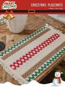 1/4/6/12 Stücke Weihnachten Urlaub gestreifte gewebte Platzsets, rustikaler amerikanischer Landhausstil rechteckige Tischsets, Küchen Zubehör Schüssel Teller Tasse rutschfeste Pads, geeignet für Weihnachten, tägliche Versammlungen, Partys, Abendessen, Heimdekoration