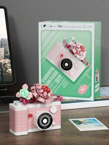 6pcs (0-5 Inches) Camera Simulation Building Block Toy Models, Made Of ABS Plastic, Cute Camera Shaped Blocks With Camera & Flower Patterns, Simple Assembly, Great DIY Gift And Home Decor Accessory - Multicolor - View 7