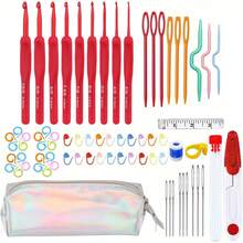 9pcs Crochet Hook Set, Red Crochet Hooks With Soft Grip Handles, Suitable For Beginners And Professionals, Includes Yarn, Knitting Needles, Etc. - Perfect For DIY Crafts, Knitting And Sewing Projects 2.0/2.5/3.0/3.5/4.0/4.5/5.0/5.5/6.0
