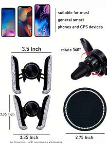 Soporte de teléfono para coche de una sola pieza con cristales, soporte de teléfono para coche universal ajustable 360° con cristales, accesorios para coche. - A - Ver 6