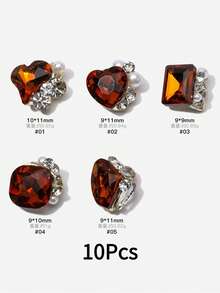 10/30Pcs White Rhinestone, Big Crooked Heart, Fat Square Axe, Crystal Rhinestone, Cannot Drop Bottom, High Brightness Pearl, Alien Rhinestone Material, Nail Rhinestone Jewelry Nails Nail Supplies Nails Nail Charms Nail Gems