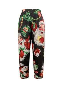 Women's Fashionable Casual Vacation Style Elegant Versatile Outdoor, Home, Travel, Work Pants, New Autumn/Winter Design With Santa Claus Print And Pockets
