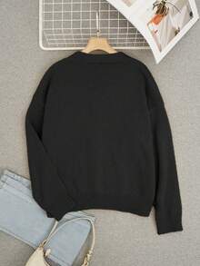 秋季女装 女士毛衣开衫 时尚街头风 日常动物纹罗纹V领针织印花长袖常规上衣 针织假日外出周末 黄色秋冬校园装 可爱上衣 女士返校季Y2K服装 街头风 复古富家女装 女教师装 - 黑色 - 查看 3