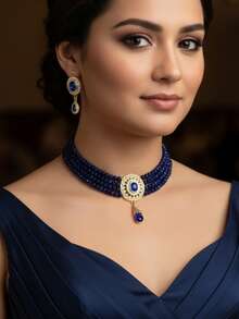 1套阿拉伯風格手工珠寶項鍊，掛墜為水滴形鑽石項鍊，包含相配耳環，適用於女性婚禮、派對、節日及舞會等場合穿搭珠寶套裝 - 項鍊耳環二件組 - 查看 4