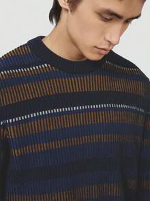 Ben Sherman Suéter de Rayas Cuello Redondo  Otoño/Invierno    Regular    Ribete en contraste  Canalé - Azul Marino - Ver 3