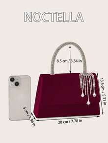 Noctella Túi cầm tay dự tiệc đính đá Rhinestone tua rua đơn giản thanh lịch và sang trọng dành cho nữ, Túi xách thời trang và sáng bóng, Phù hợp với trang phục hàng ngày của phụ nữ, Thích hợp cho các bữa tiệc mùa thu và mùa đông, các buổi tụ họp, bữa tối, đám cưới, quà tặng Giáng sinh cho phụ nữ, quà tặng ngày lễ tình nhân - Màu Đỏ Sâu - Xem 5
