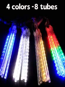 Outdoor Christmas Lights Meteor Shower Lights 8 Tubes 192/288LED Snow Falling Rain Drop Light -IP65 Waterproof, Dripping Icicle String Light For Christmas Tree Decorations Xmas Wedding Party, Blue,Multicolor,Warm White,White - Solar Led String Light - View 6
