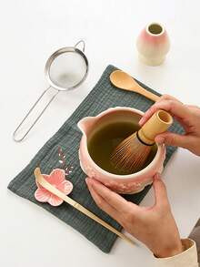 1/4/6/8pcs Pastel Pink Sakura Matcha Bowl Set, Suitable For Making Matcha Latte, Perfect Gift For Matcha Lovers, Song Dynasty Tea Ceremony Tool, Ideal For Matcha Beginners - Multicolor - View 8