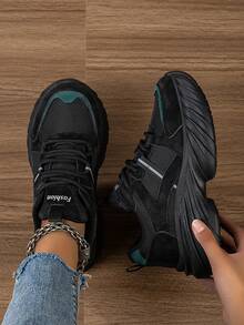 Women's Thick Sole Chunky Sneakers, Breathable Mesh Increase Height Casual Lightweight Athletic Shoes, & Versatile Platform Loafers - Black - View 2