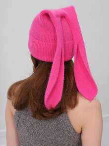 6 种颜色可选，时尚可爱韩式加厚针织长款兔耳帽，男女皆宜 - 新款秋冬保暖帽 - A - 查看 4