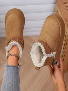 Botas de Neve de Inverno Femininas, Cano Curto, Forro Peludo, Quente, Confortável, Sola Grossa, Botas de Neve para Tornozelo