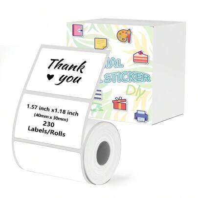 1 Rolo Marklife 40x30mm, 1,57x1,18 polegadas Etiquetas Adesivas Térmicas Diretas Econômicas, Rolos de Papel Térmico Quadrado, Branco, À Prova d'Água, Resistente a Arranhões, À Prova de Óleo, 1 Rolo - Compatível com Impressora P50,D100, Para Pequenos Negócios, Loja, Etiquetas de Preço, Etiqueta de Pacote, QRcode, Código de Barras, Adesivo de Agradecimento, 230 Etiquetas/Rolo, Dia da Mentira