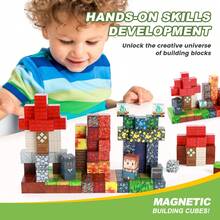 100PCS Magnetic Cubes | DIY 3D Construction Blocks | STEM Educational Toy | Volcano Castle Mine Town Scene | Character Faces | Stackable Pretend Play | Birthday Halloween Christmas - 100PCS - 查看 8
