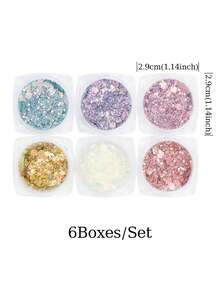 6瓶美人鱼彩色闪粉填充剂，类似五彩纸屑，适用于环氧树脂模具填充、DIY工艺品制作、艺术项目装饰、珠宝铸造
