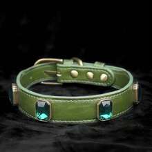 宠物狗项圈、猫项圈、带宝石的黑色 PU 皮革项圈、合金锌针钩、5 孔可调节、黑色狗项圈。 - 棕色 - 查看 8